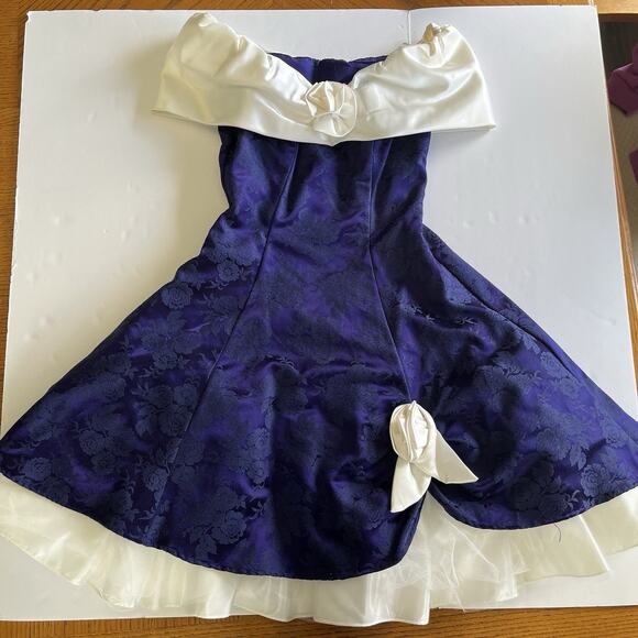 VTG 1980s Notorious Purple And White Prom Cocktail Dress Size 5 Rosette Tulle - Picture 4 of 9